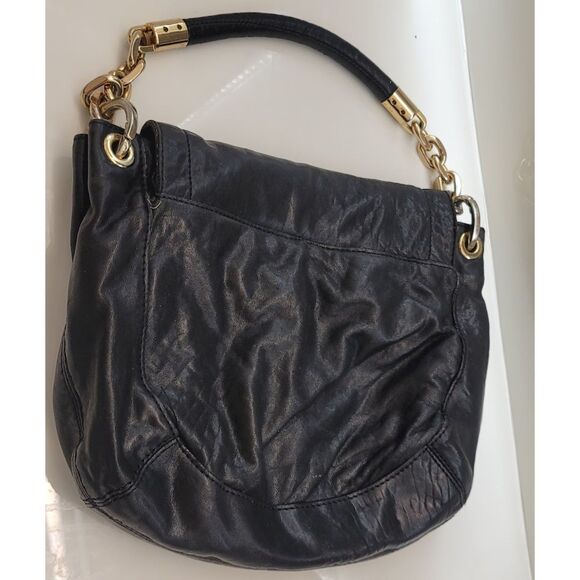 Michael Kors Y2K Grunge Goth Leather Black and Gold Purse Handbag Vintage Chain - Picture 9 of 12